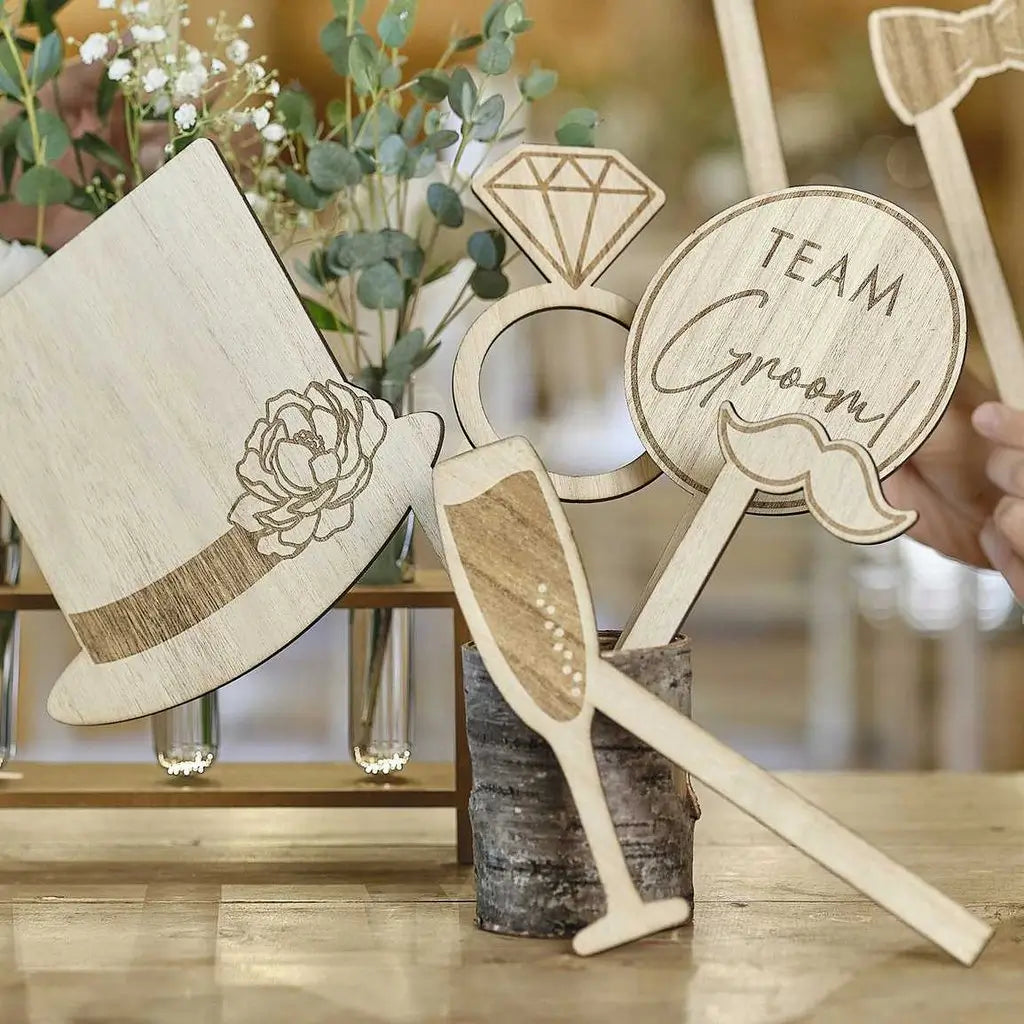 Rustic Romance Wedding Wooden Photo Booth Props 10pk