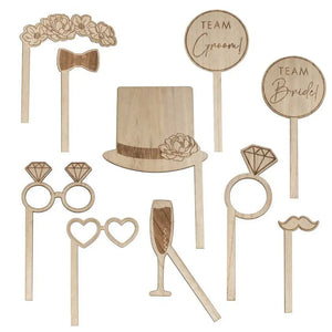 Rustic Romance Wedding Wooden Photo Booth Props 10pk