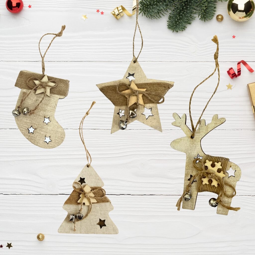 Natural timber Christmas hanging pendants for Nordic holiday décor