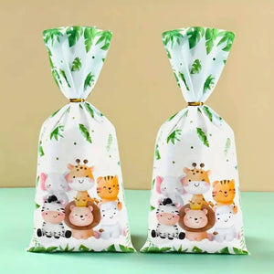 Jungle Animal White Plastic Goodie Bags 10pk