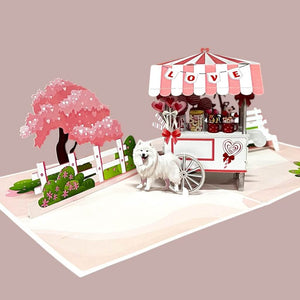 Samoyed Dog w/ Love Lollipop Cart 3D Origami Card