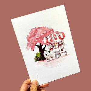 Samoyed Dog w/ Love Lollipop Cart 3D Origami Card