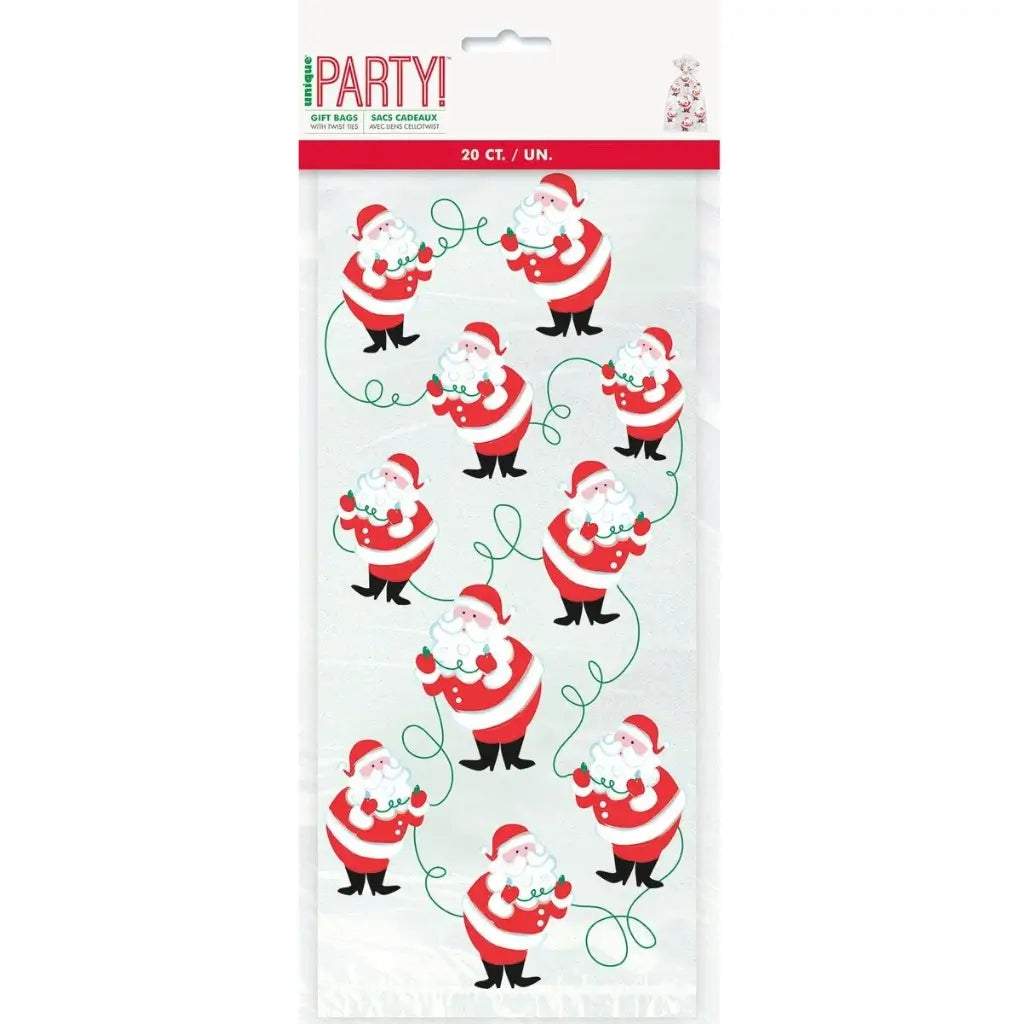 Twinkle Santa Christmas cello treat bags with colourful festive prints