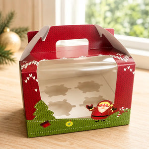 Christmas cupcake box with adjustable insert and built-in handle