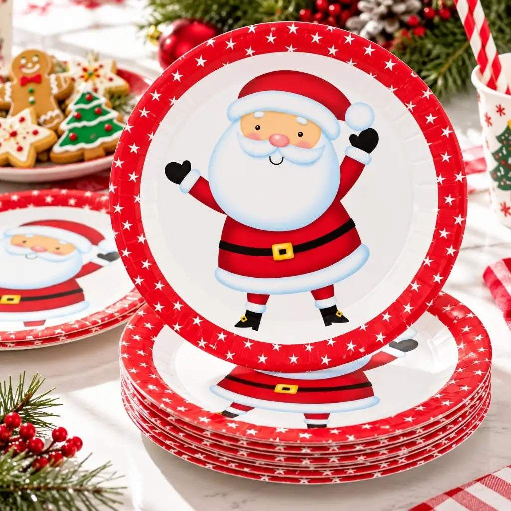 Pack of eight 23cm Santa Christmas paper plates