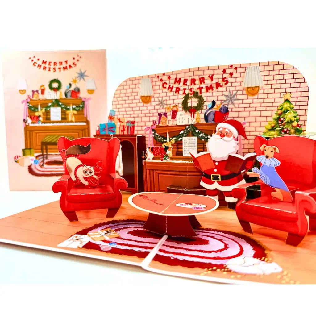 Singing Santa dog and cat 3D Christmas pop-up card