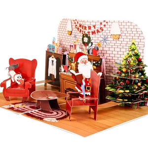 Singing Santa Merry Christmas Medley with His Best Friends – Dog &amp; Cat 3D Pop-Up Greeting Card