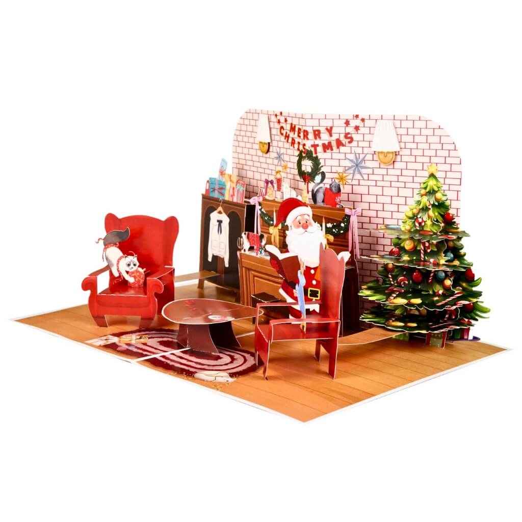Singing Santa Merry Christmas Medley with His Best Friends – Dog &amp; Cat 3D Pop-Up Greeting Card