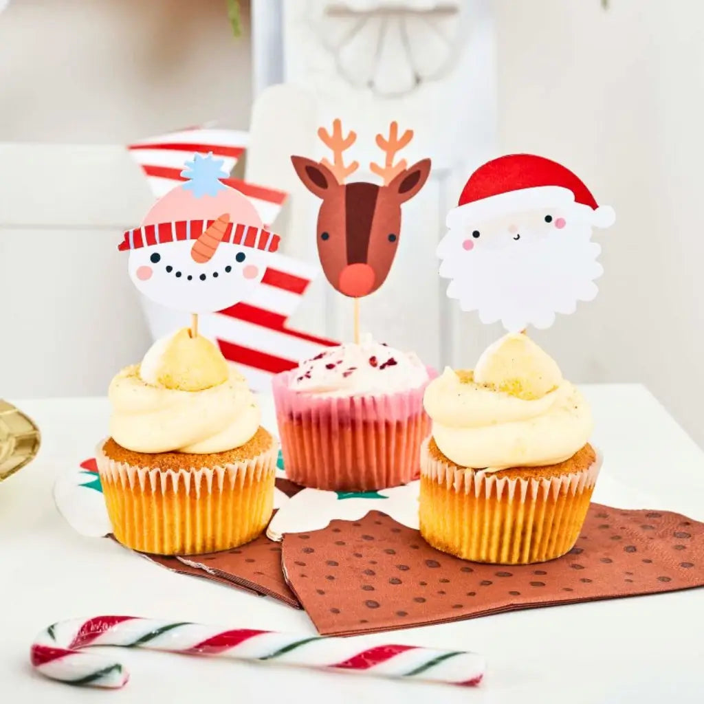 Merry Christmas Festive Friends food picks pack of 12 with Santa, Rudolph and Snowman designs