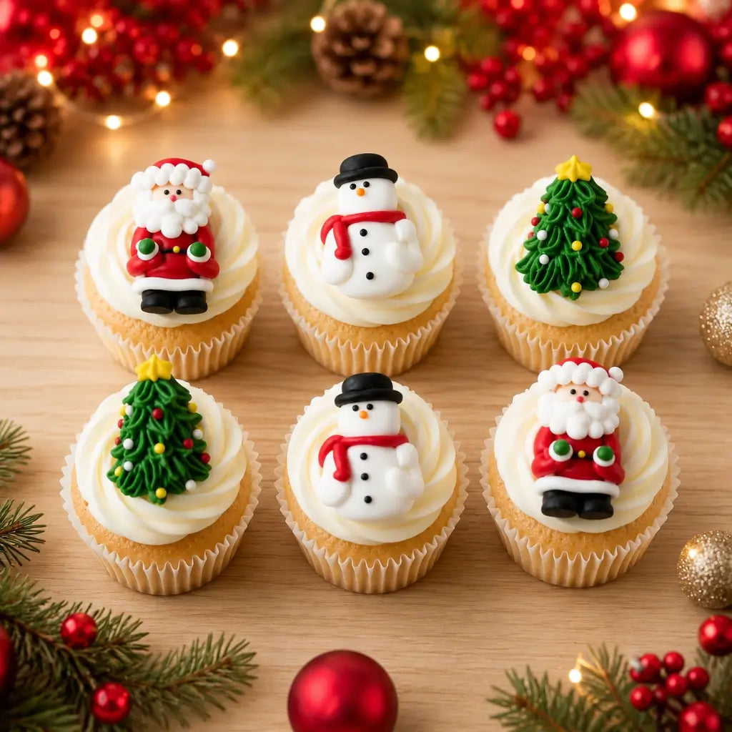 Christmas Sugar Decorations 6 Piece Pack – Santa, Snowman &amp; Christmas Tree Cake Toppers