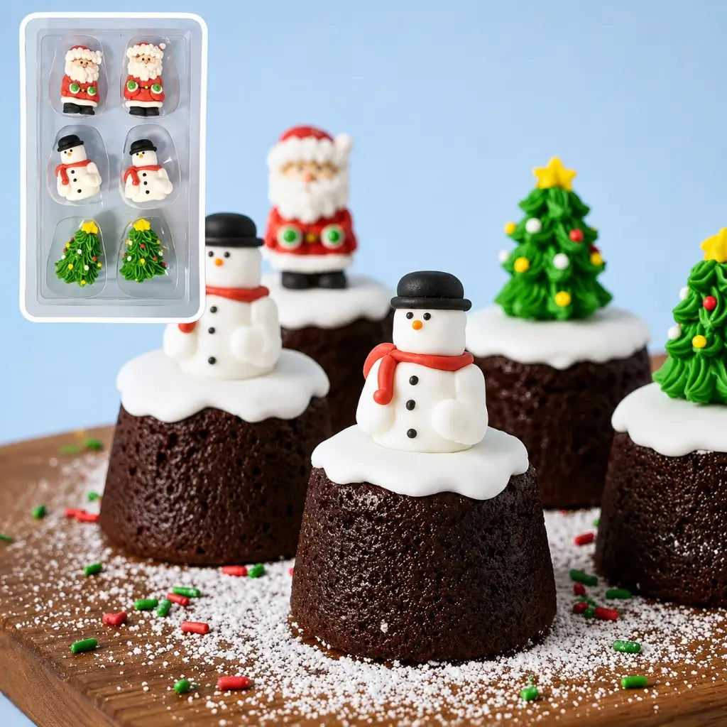 Christmas Sugar Decorations 6 Piece Pack – Santa, Snowman &amp; Christmas Tree Cake Toppers