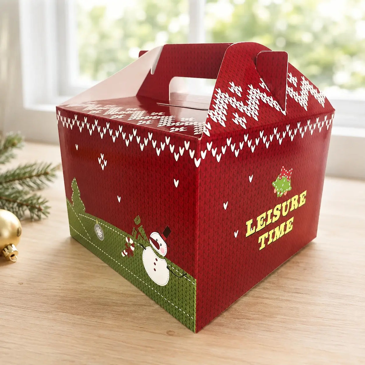 Four-hole cupcake box decorated with Santa and Christmas trees