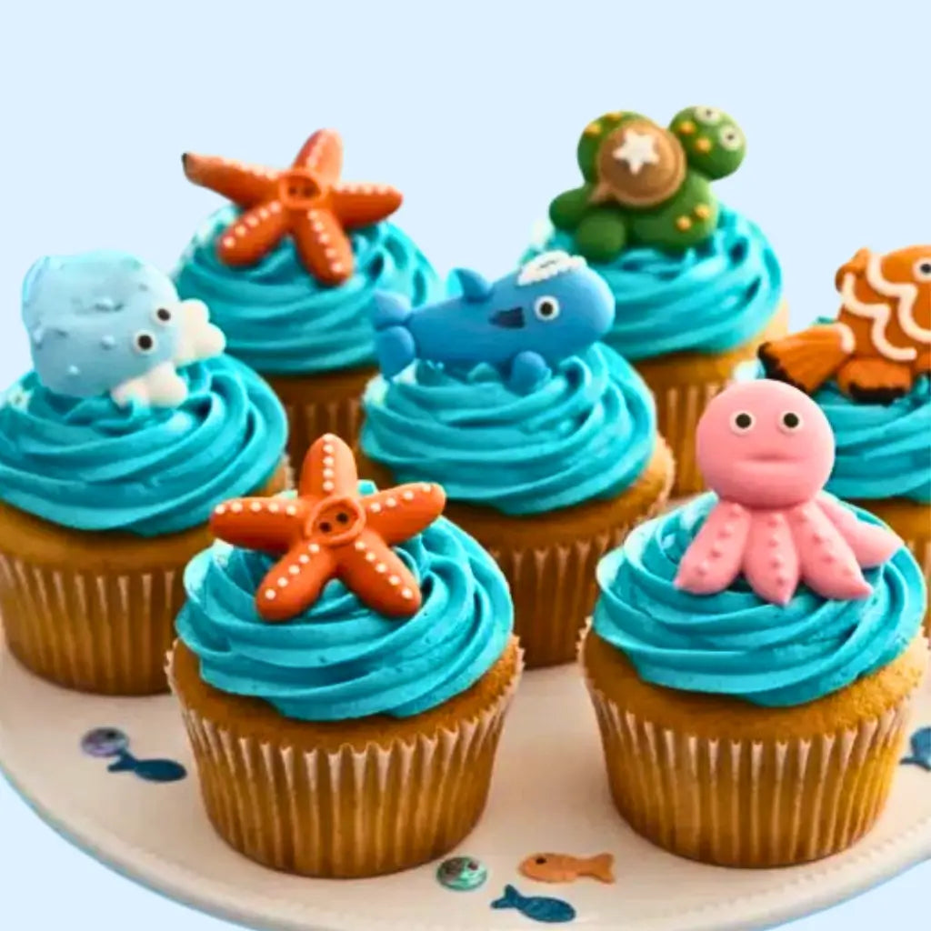 Large sea animal edible sugar cupcake toppers set under the sea mermaid party