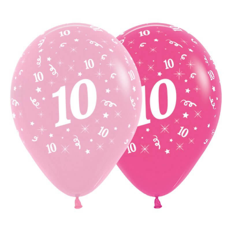 Pink 30cm Age 10 Latex Balloons 6 Pack