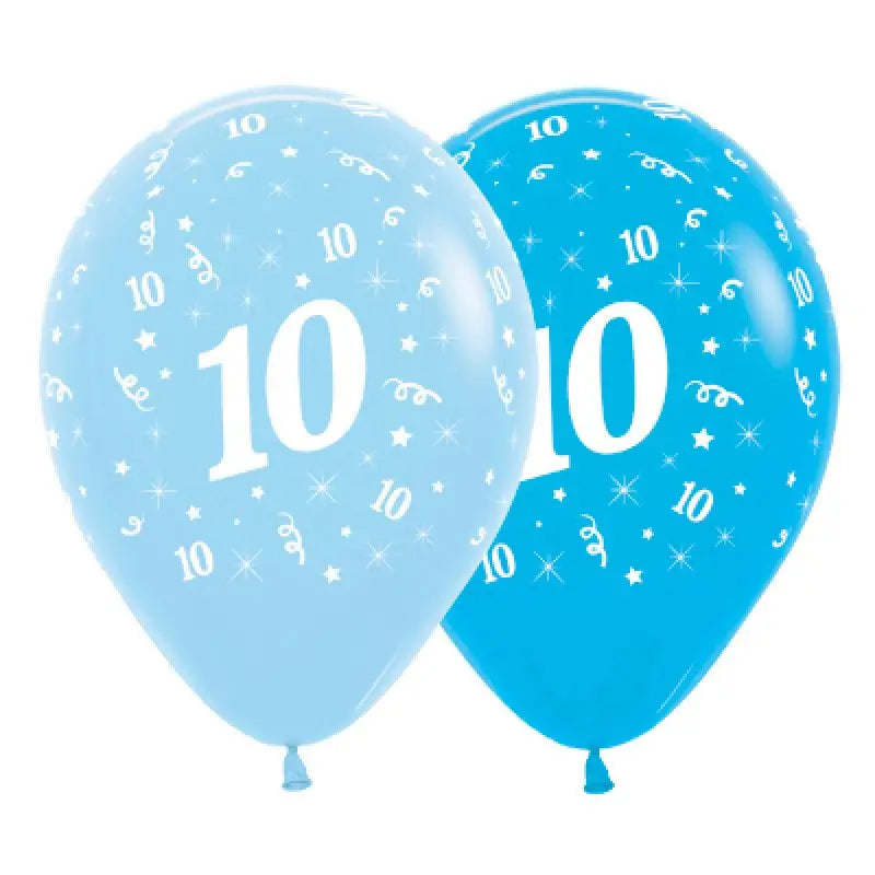 30cm Age 10 Blue & Royal Blue Latex Balloons 6pk