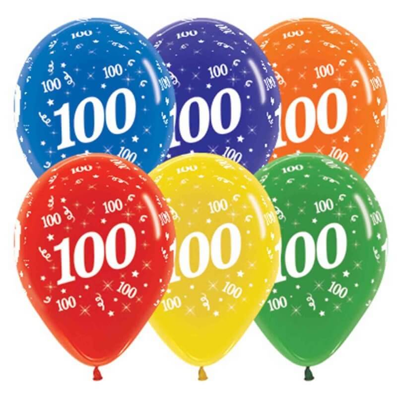 Age 100 Assorted Crystal Latex Balloons 30cm 25 Pack