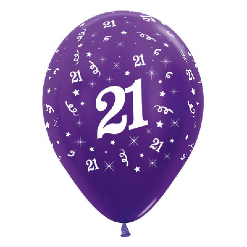 Metallic Purple Age 21 Latex Balloons 30cm 25 Pack