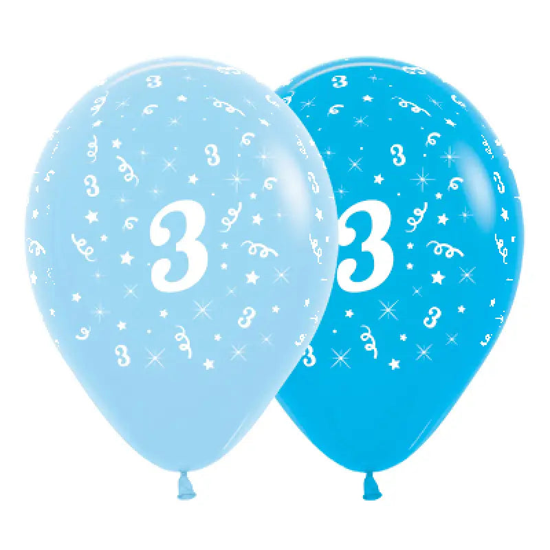 30cm Age 3 Blue & Royal Blue Latex Balloons 6pk