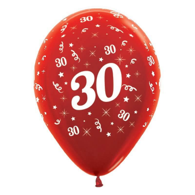 Metallic Red Age 30 Latex Balloons 30cm 25 Pack