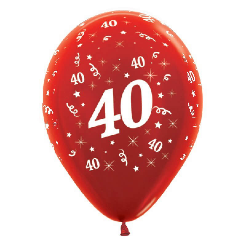 Metallic Red Age 40 Latex Balloons 30cm 25 Pack