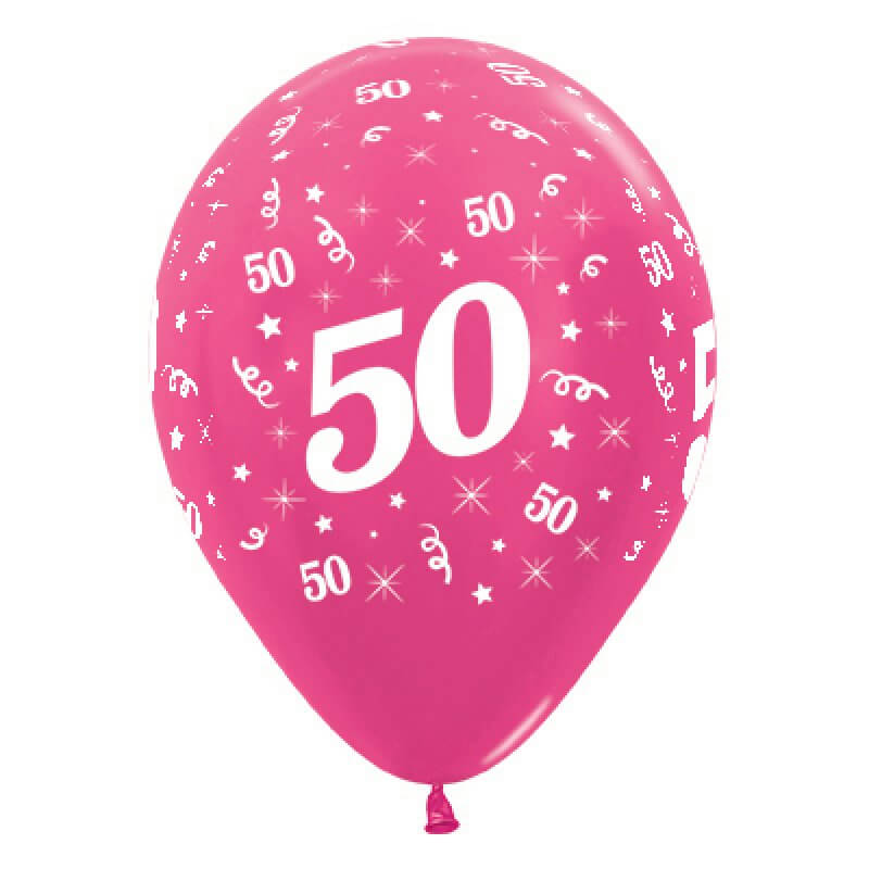 Sempertex 30cm Age 50 Metallic Fuchsia Latex Balloons 6 Pack