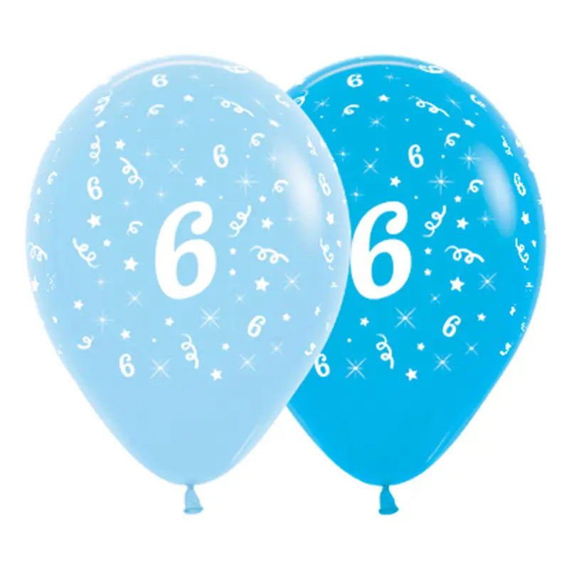 30cm Age 6 Blue & Royal Blue Latex Balloons 6pk