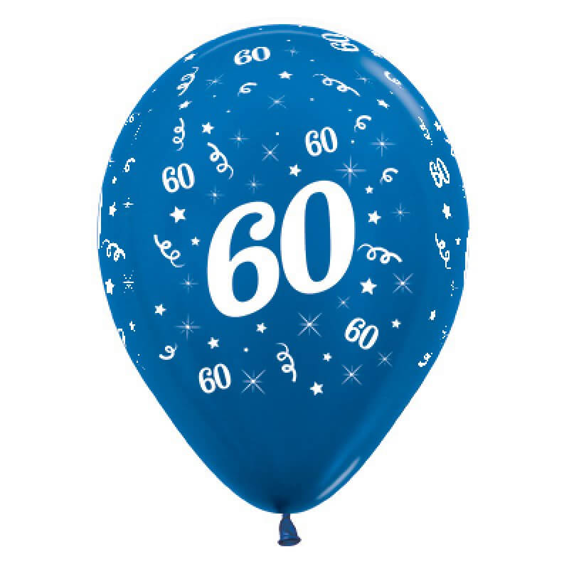 Sempertex 30cm Age 60 Metallic Blue Latex Balloons 6 Pack