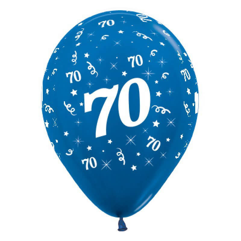 Sempertex 30cm Age 70 Metallic Blue Latex Balloons 6 Pack