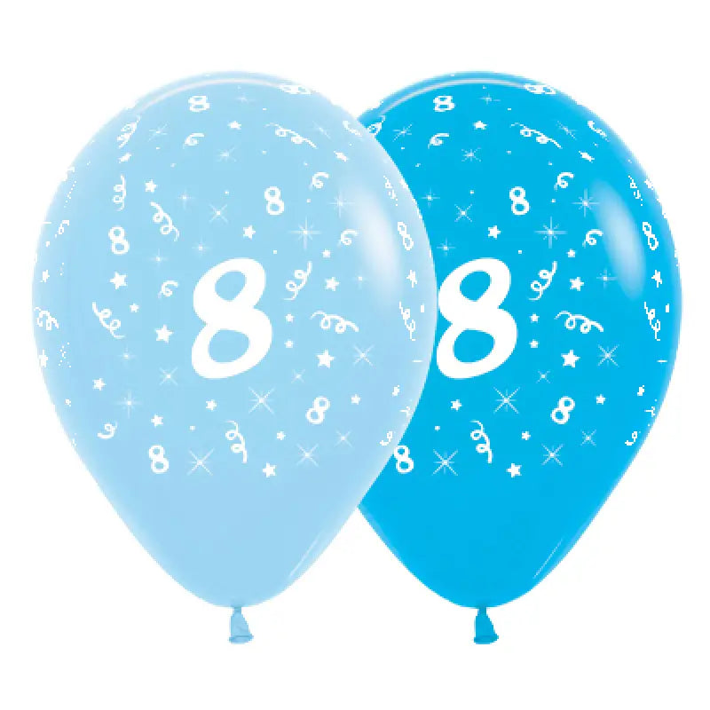 30cm Age 8 Blue & Royal Blue Latex Balloons 6pk