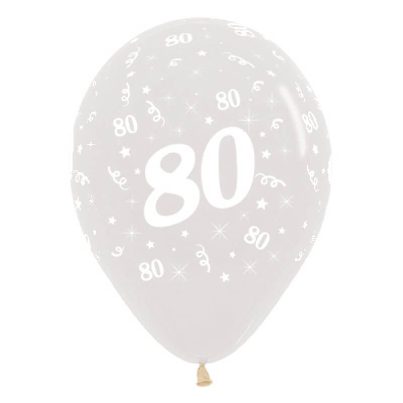 Age 80 Crystal Clear Latex Balloons 30cm 6 Pack