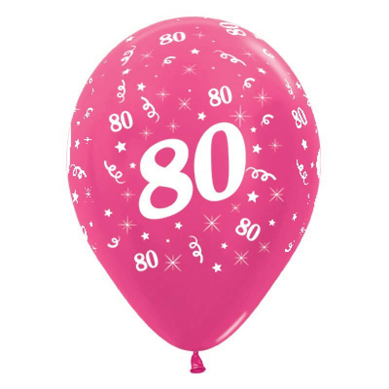 Metallic Fuchsia Age 80 Latex Balloons 30cm 25 Pack