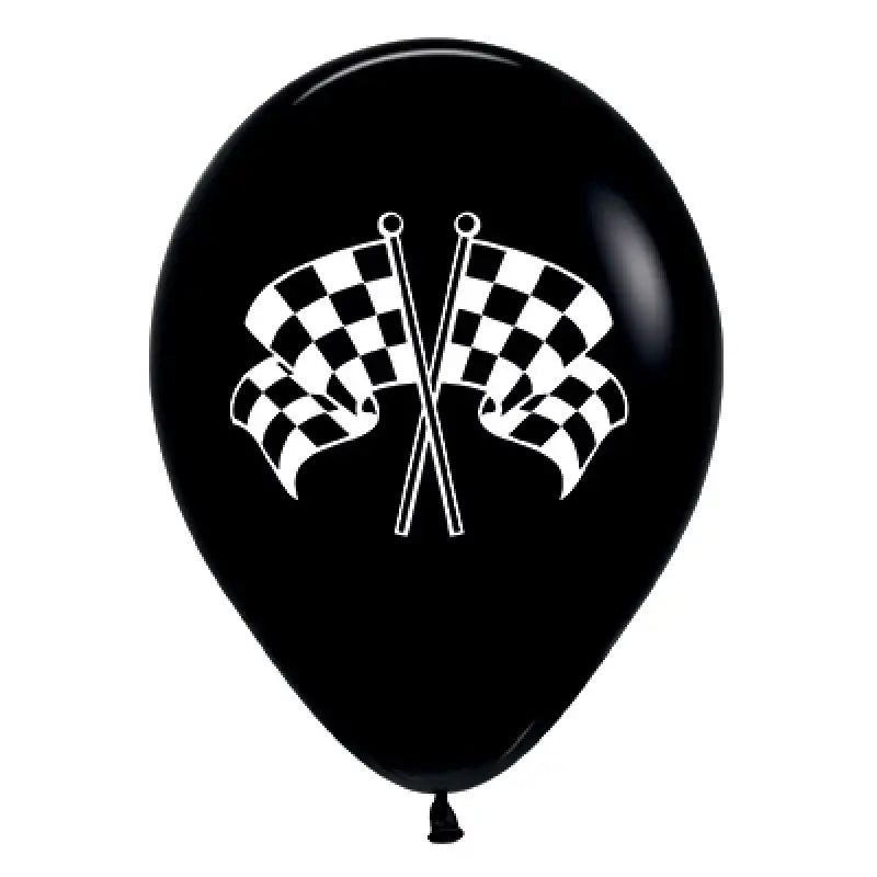 Racing Flags Black Ink Latex Balloons 30cm 6pk