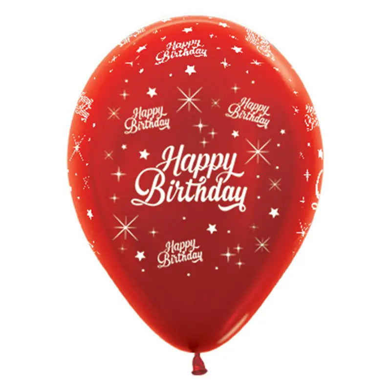 Metallic Red Happy Birthday Twinkling Star Latex Balloons 30cm 6pk
