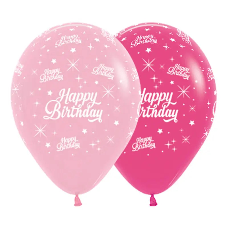 Fuchsia & Pink Happy Birthday Twinkling Star Latex Balloons 30cm 6pk