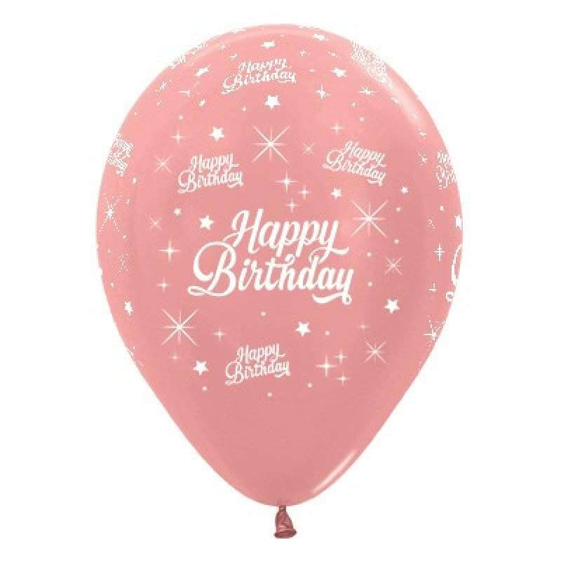 Sempertex 30cm Happy Birthday Twinkling Star Metallic Rose Gold Latex Balloon 25 Pack