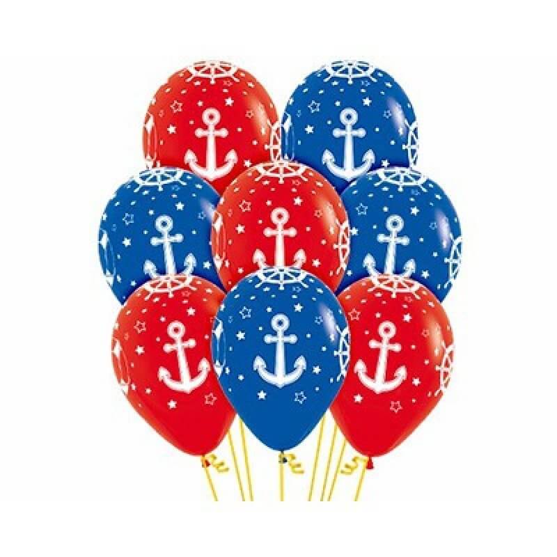 Red & Royal Blue Nautical Anchor Latex Balloon 12 Pack