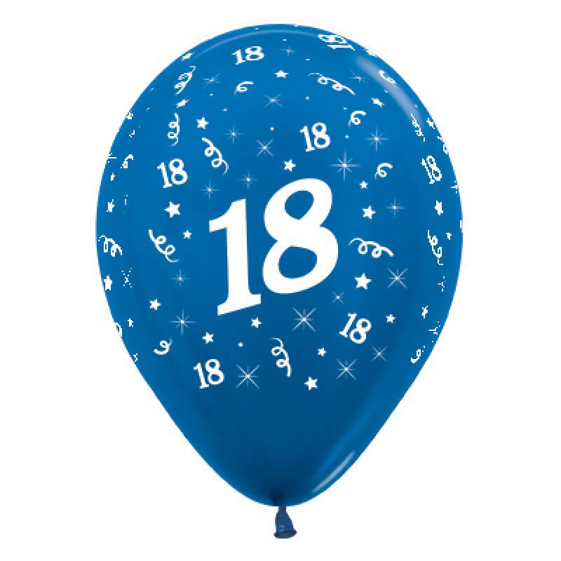 Sempertex 30cm Age 18 Metallic Blue Latex Balloons 6 Pack