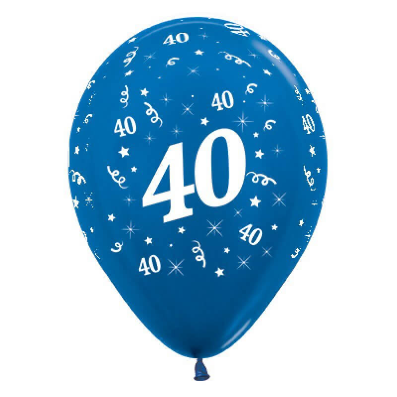 Sempertex 30cm Age 40 Metallic Blue Latex Balloons 6 Pack