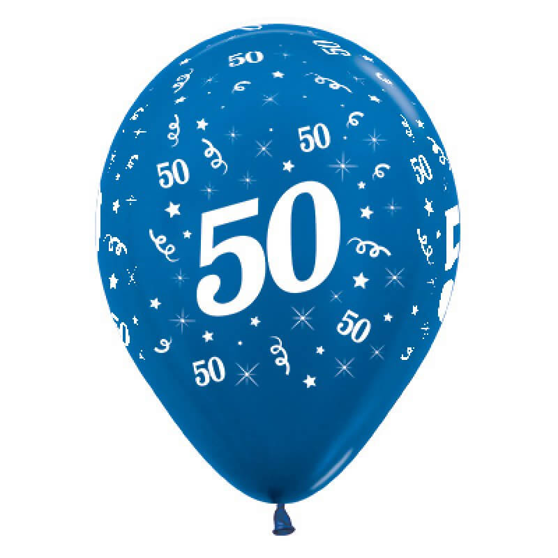 Sempertex 30cm Age 50 Metallic Blue Latex Balloons 6 Pack