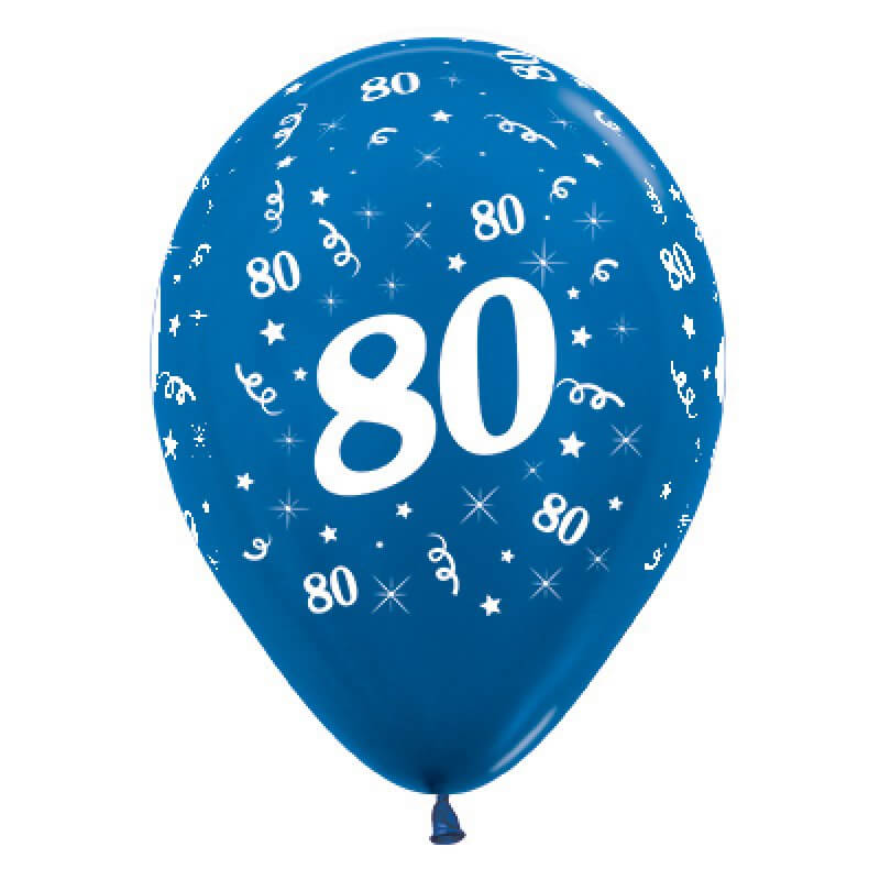 Sempertex 30cm Age 80 Metallic Blue Latex Balloons 6 Pack