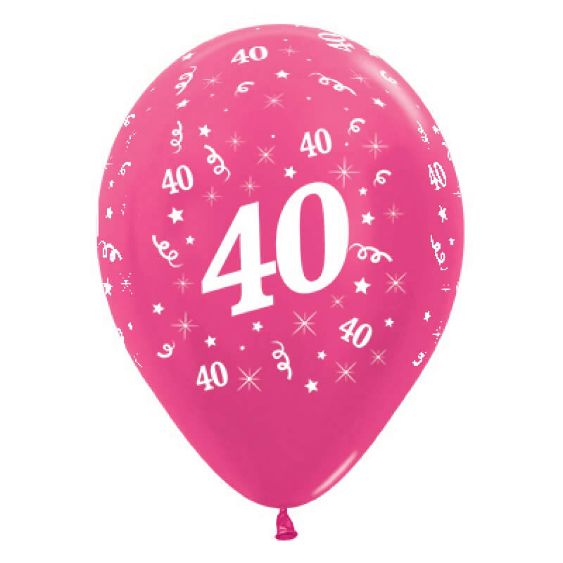 Sempertex 30cm Age 40 Metallic Fuchsia Latex Balloons 6 Pack