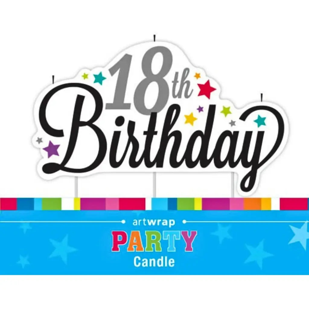 Large Silver & Black 18th Birthday Star Cake Candle