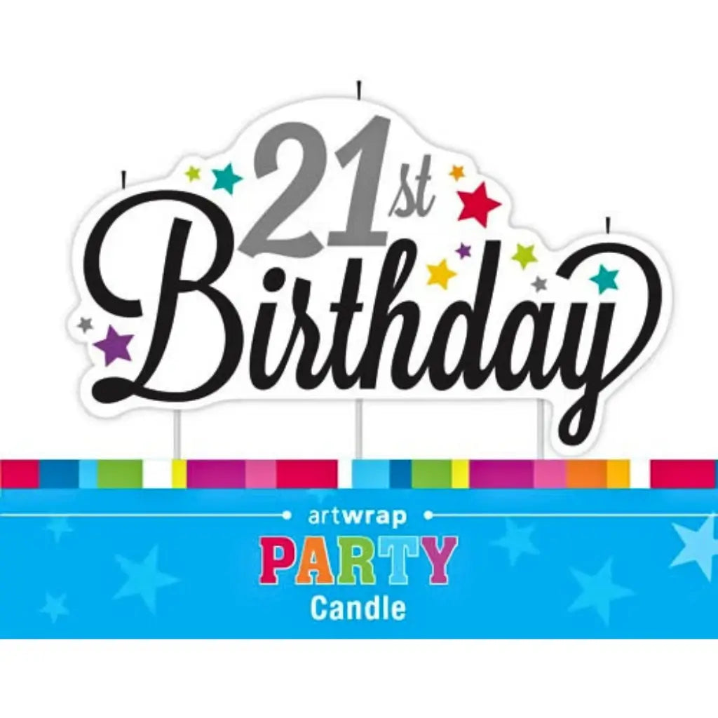 Large 21st birthday cake candle with three individual wicks