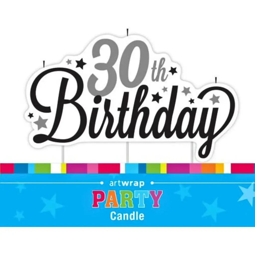 Large Black & Silver 30th Birthday Star Cake Candle