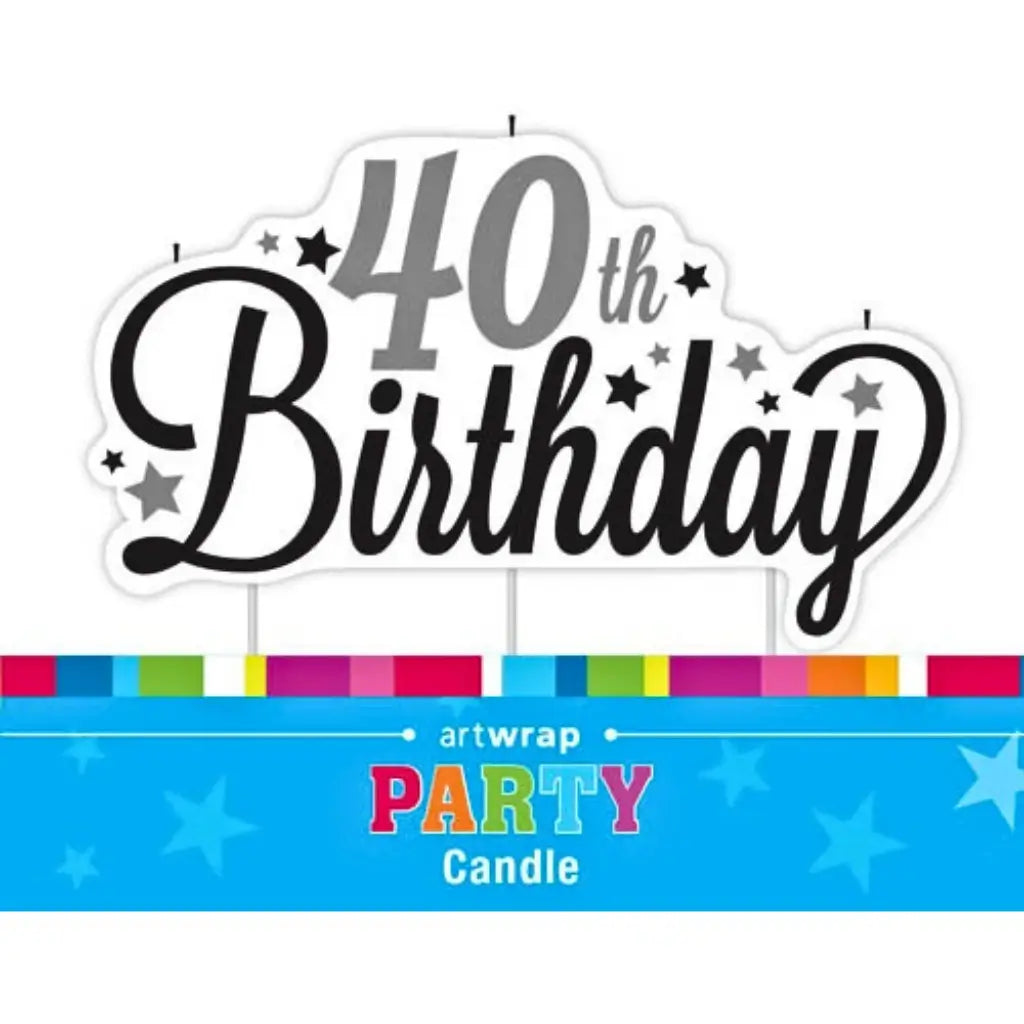 Large 40th birthday cake candle featuring three individual wicks