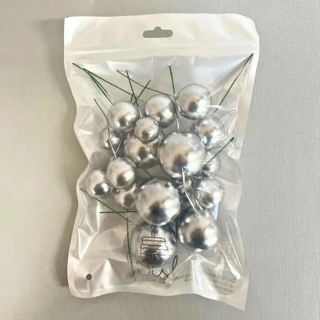 Modern silver foam balls for birthday cake decoration