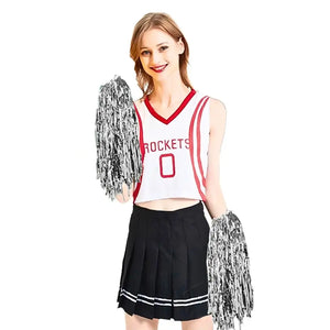 Silver metallic cheerleader pom poms with handles