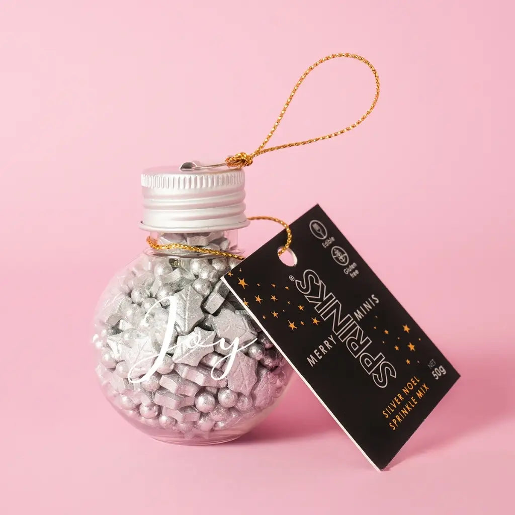 Silver sprinkle bauble for winter wonderland cakes and festive desserts