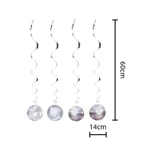 Pack of 6 Silver Diso Ball Spiral Swirls hanging decorations