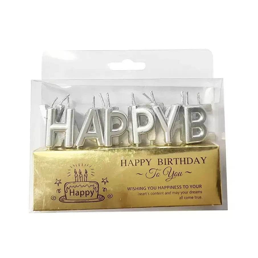 Silver 'Happy Birthday' Candles